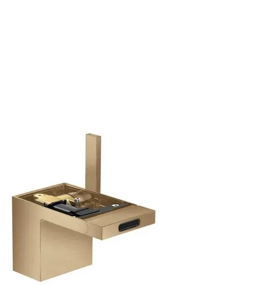 Bidetmischer in stilvollem Brushed Bronze-Finish von AXOR, mit schmalem Auslauf, integriertem Push-Open Ablauf und ohne Platte, designed für moderne Badezimmer.